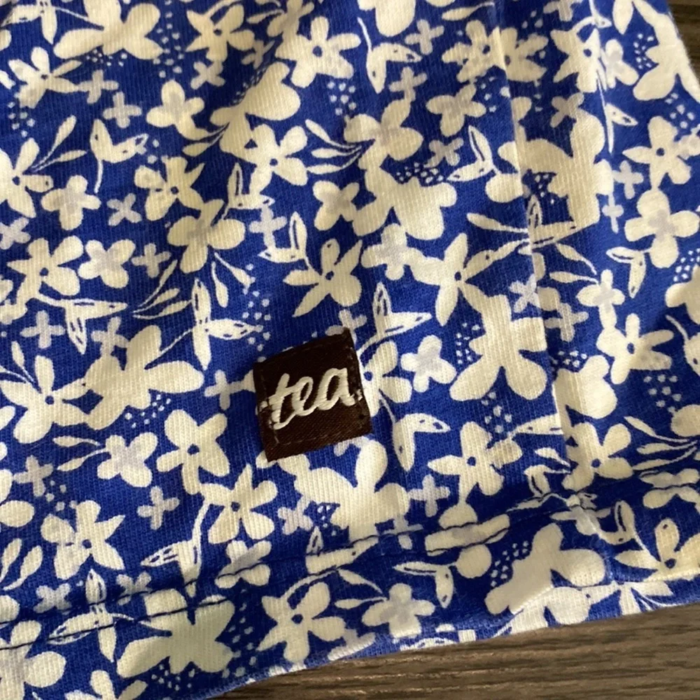 Tea a-line dress. Size 8. Blue Cyprus Flutter Sleeve Floral Crossover Design.